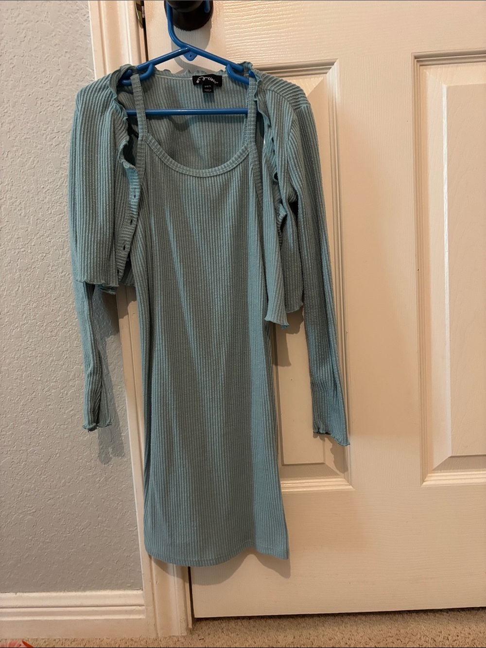 Art Class Sage Ribbed Long Sleeve Dress with Shrug